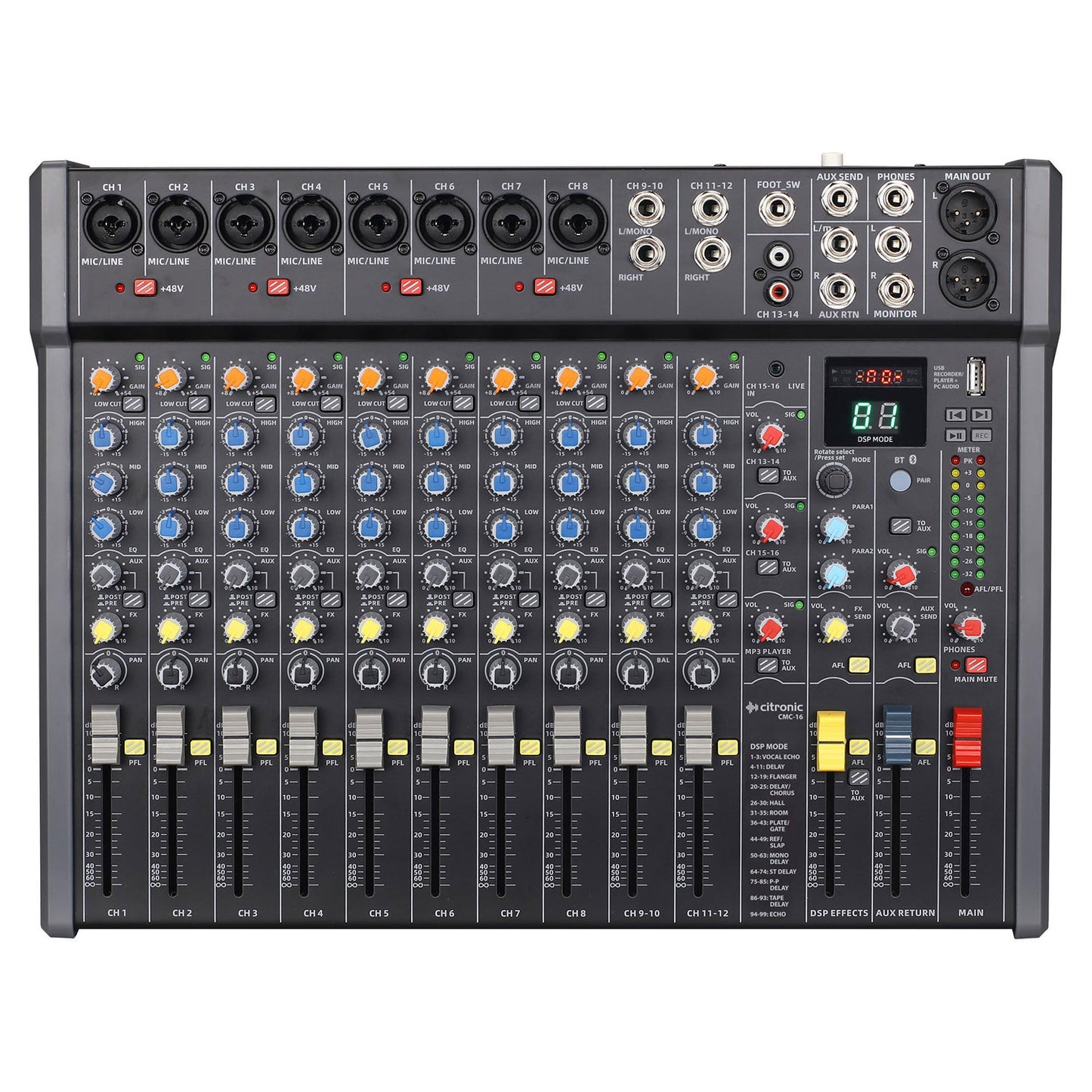 Citronic CMC-series 16 Channel Mixing Console - DSP & USB/PC/BT Player