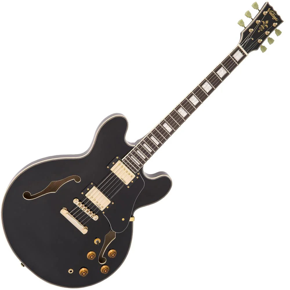 Vintage VSA500 ReIssued Semi Acoustic Guitar - Boulevard Black