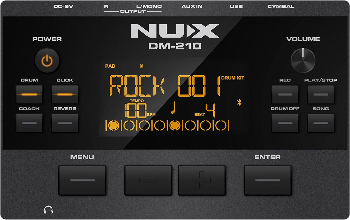 NUX DM-210 Digital Drum Kit w/Mesh Heads (Aux, Bluetooth, Coach Function, MIDI USB & Headphone Output) - Black