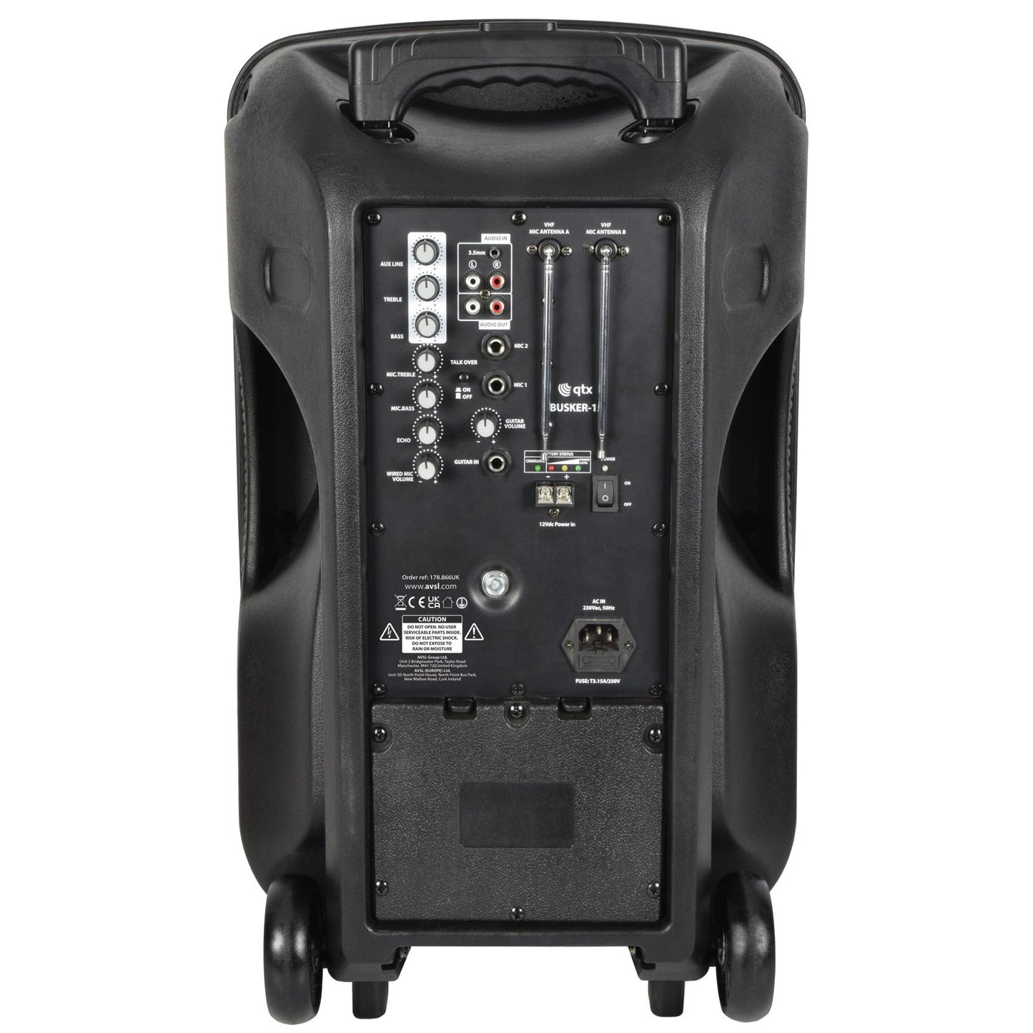 QTX BUSKER-12 12" Busker PA with VHF Mics & Media Player