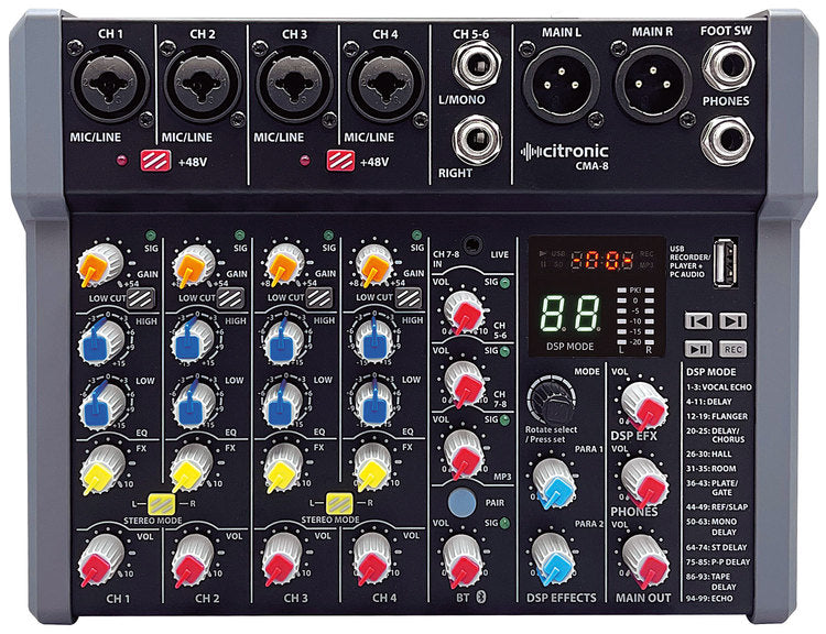 CMA-8 Compact Mixer with DSP FX and BT/USB