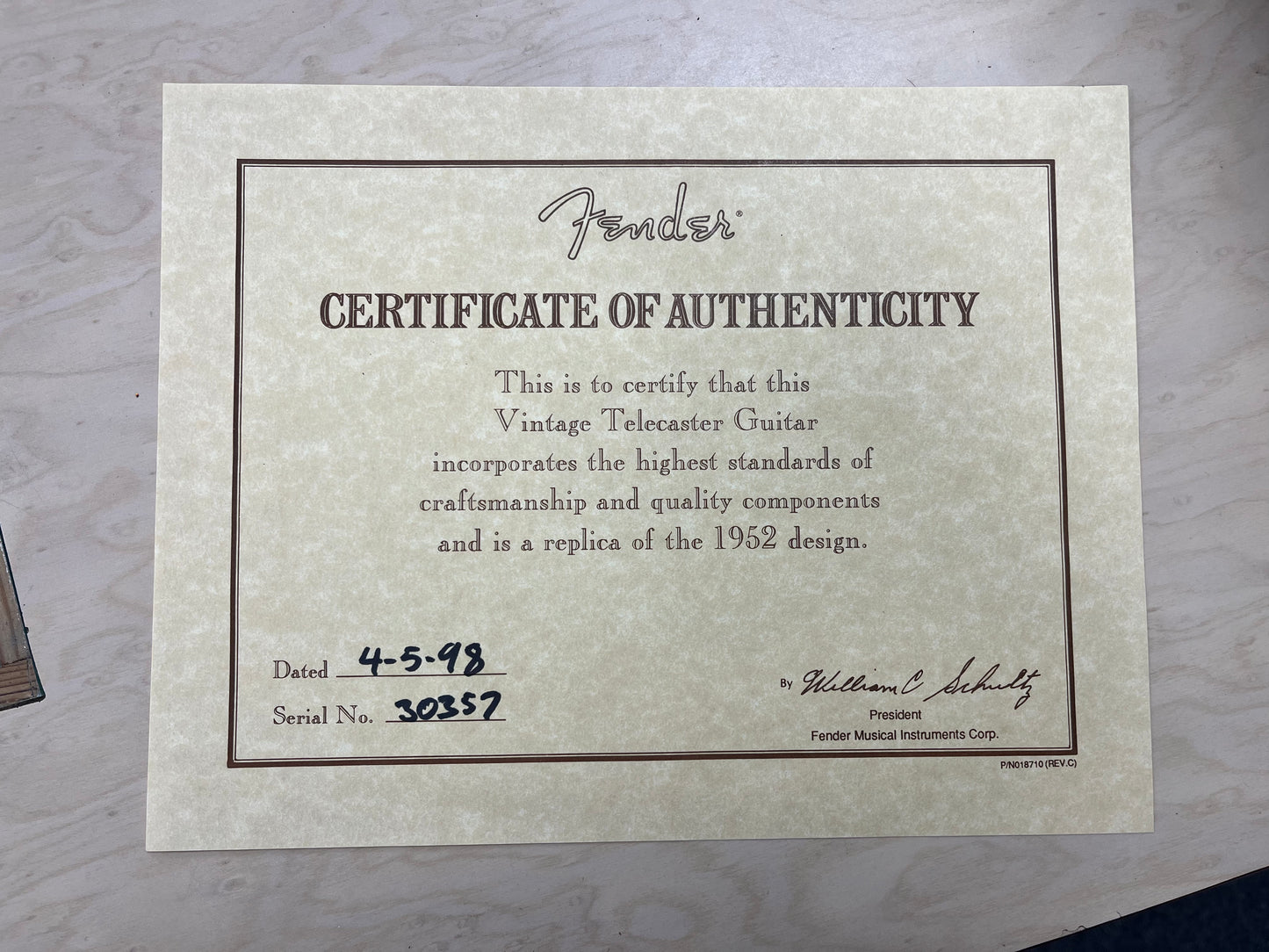 1998 Fender American Vintage '52 Reissue (AVRI) Butterscotch Telecaster & Fender Tweed Hard Case